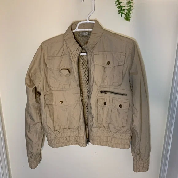 Vintage 725 Beige Bomber Utility Cropped Jacket Size Large - Picture 9 of 16